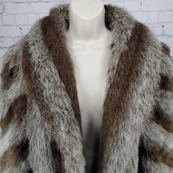 VTG Outerlayers Brown Faux Fur Shawl Collar Pockets Lined Coat USA Large L - Picture 10 of 16